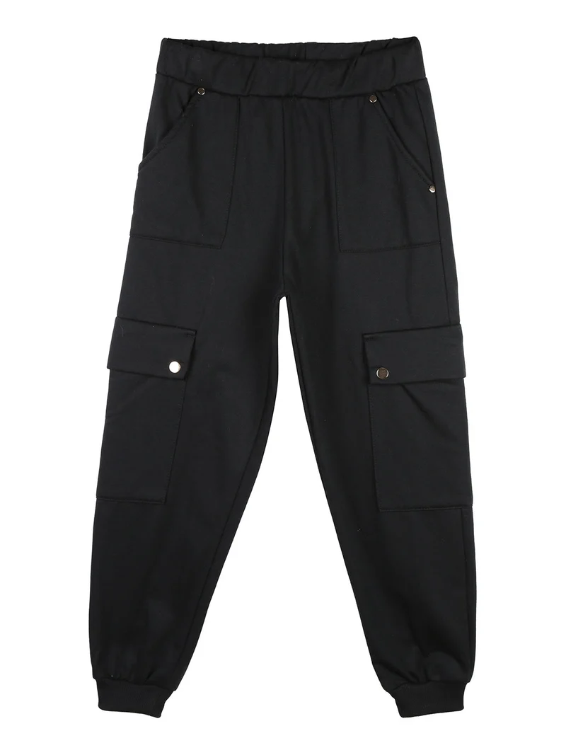 Pantaloni cargo da bambina in felpa con polsini - nero