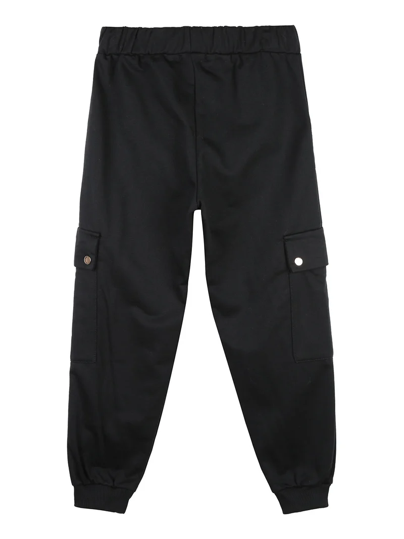 Pantaloni cargo da bambina in felpa con polsini - nero