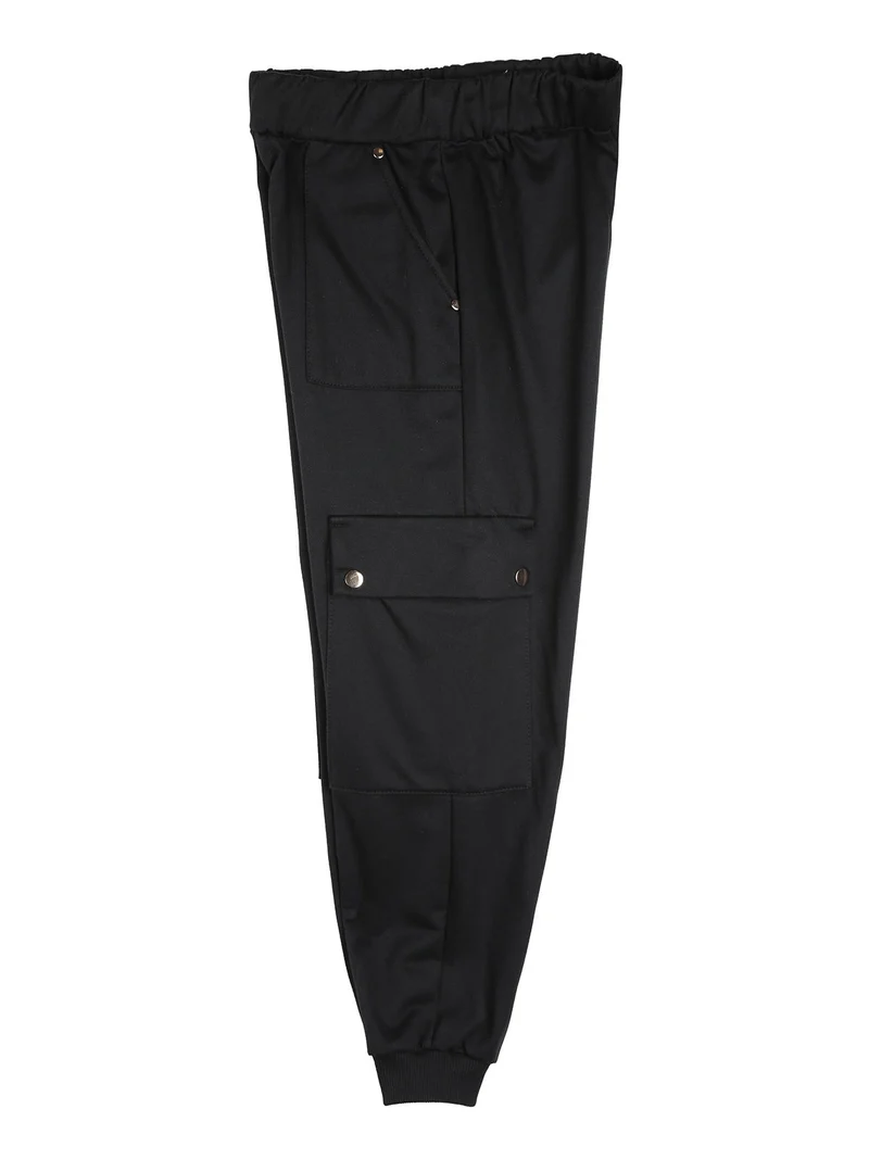 Pantaloni cargo da bambina in felpa con polsini - nero