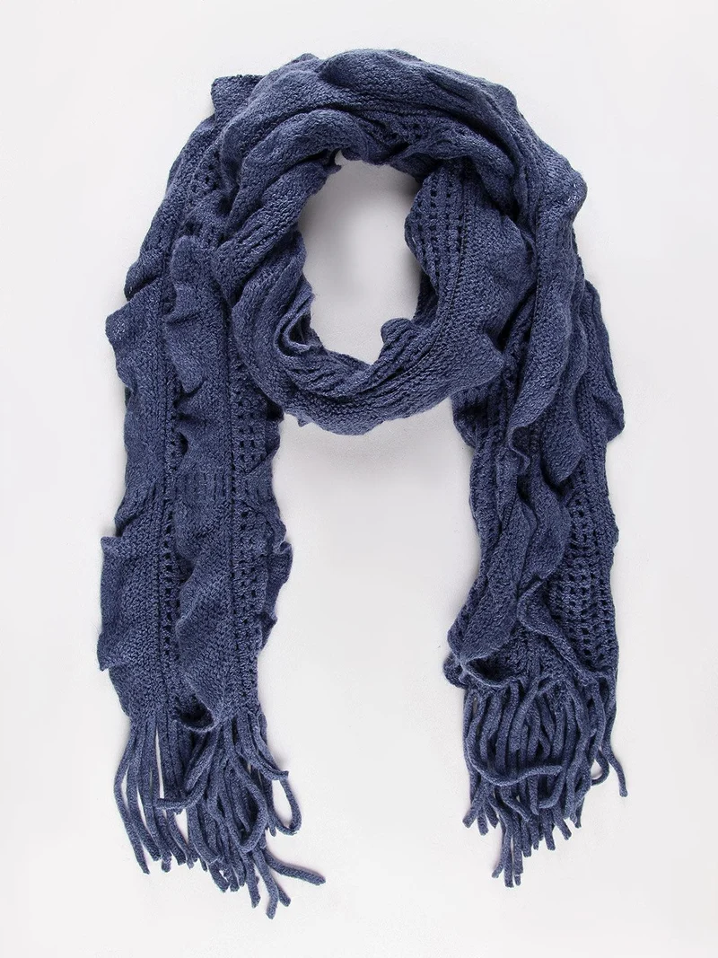 Sciarpa in maglia con frange - blu