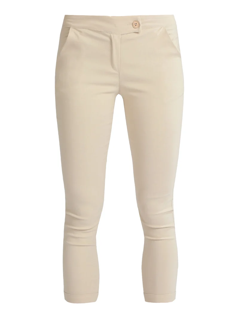 Pantaloni elasticizzati donna con risvolto - beige