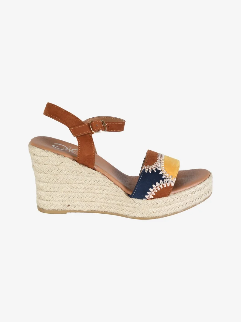 Sandali donna con zeppa in corda e plateau - cammello