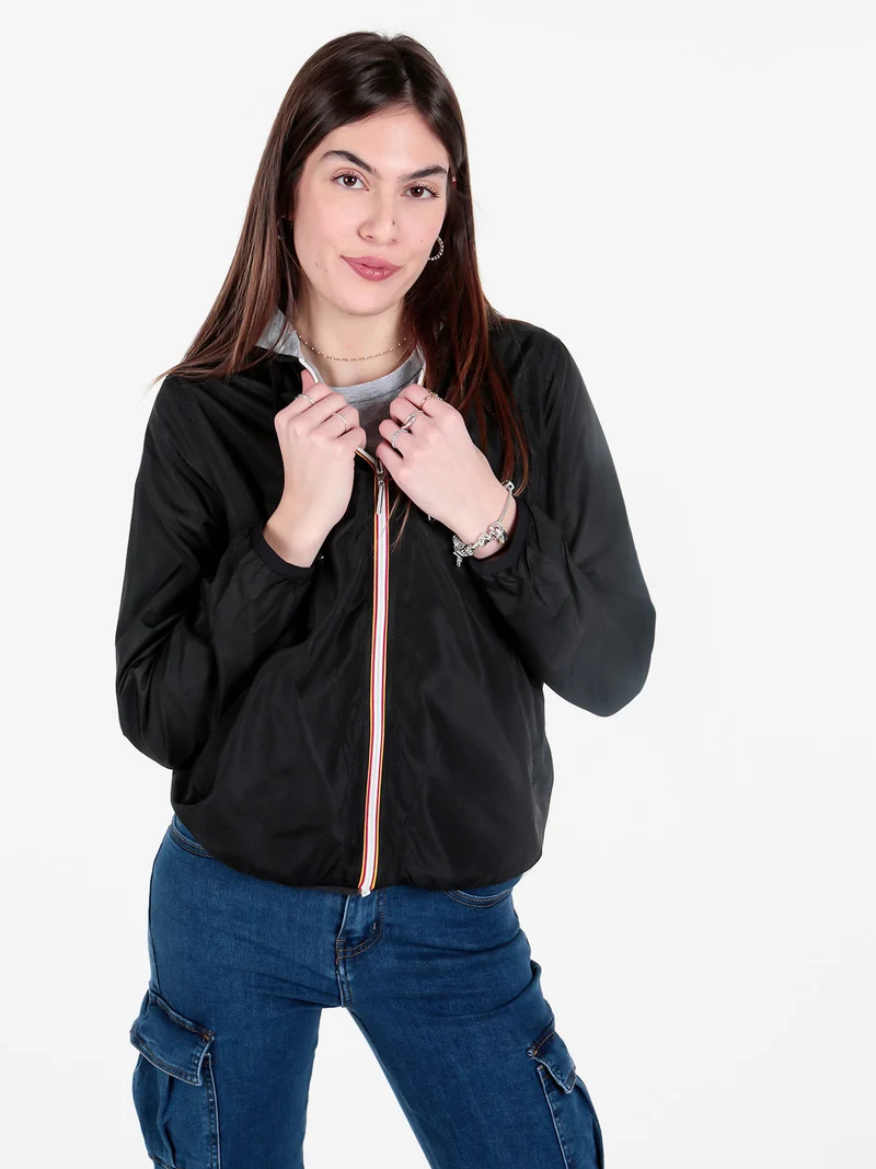 Giacca a vento da donna reversibile con cappuccio - nero