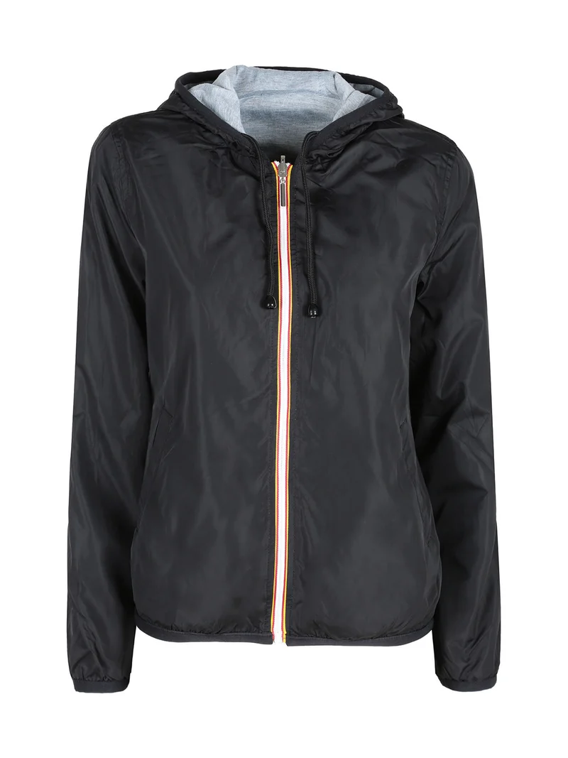 Giacca a vento da donna reversibile con cappuccio - nero