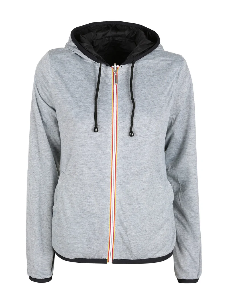 Giacca a vento da donna reversibile con cappuccio - nero