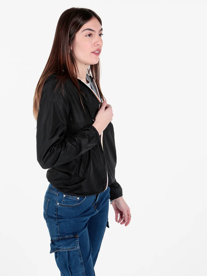 Giacca a vento da donna reversibile con cappuccio - nero