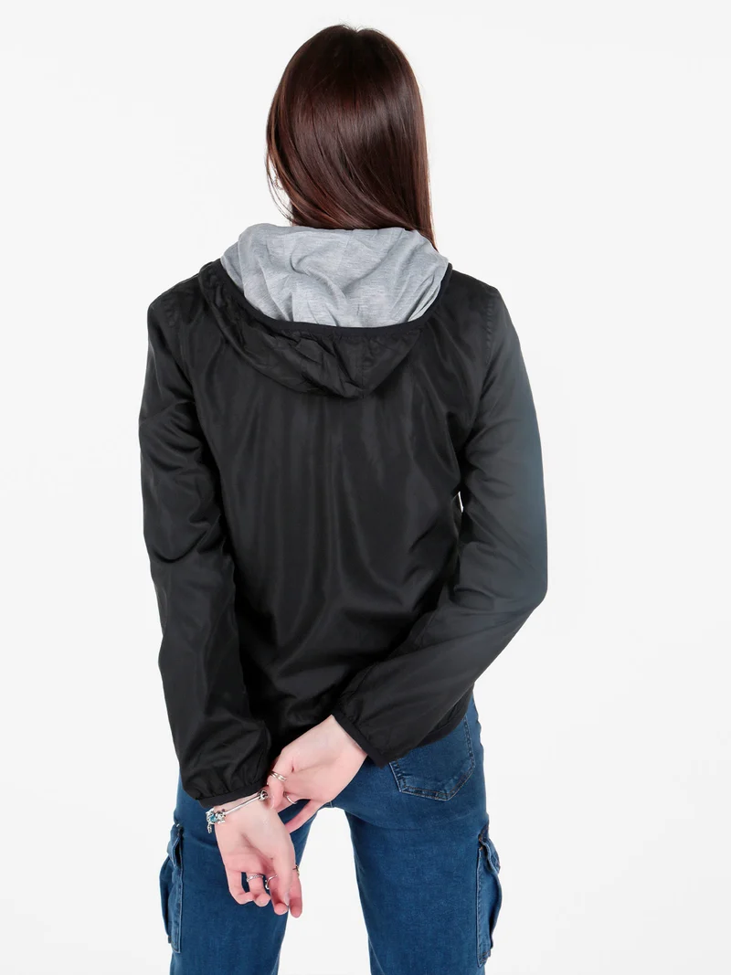 Giacca a vento da donna reversibile con cappuccio - nero