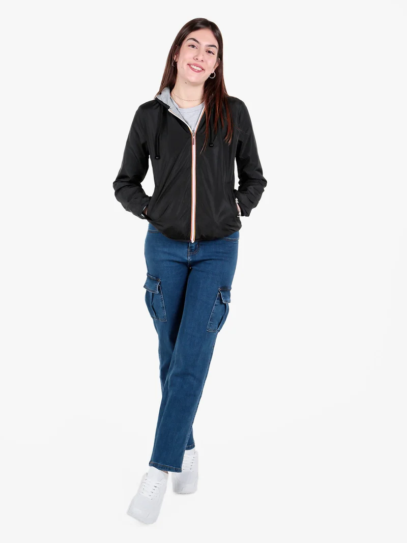 Giacca a vento da donna reversibile con cappuccio - nero