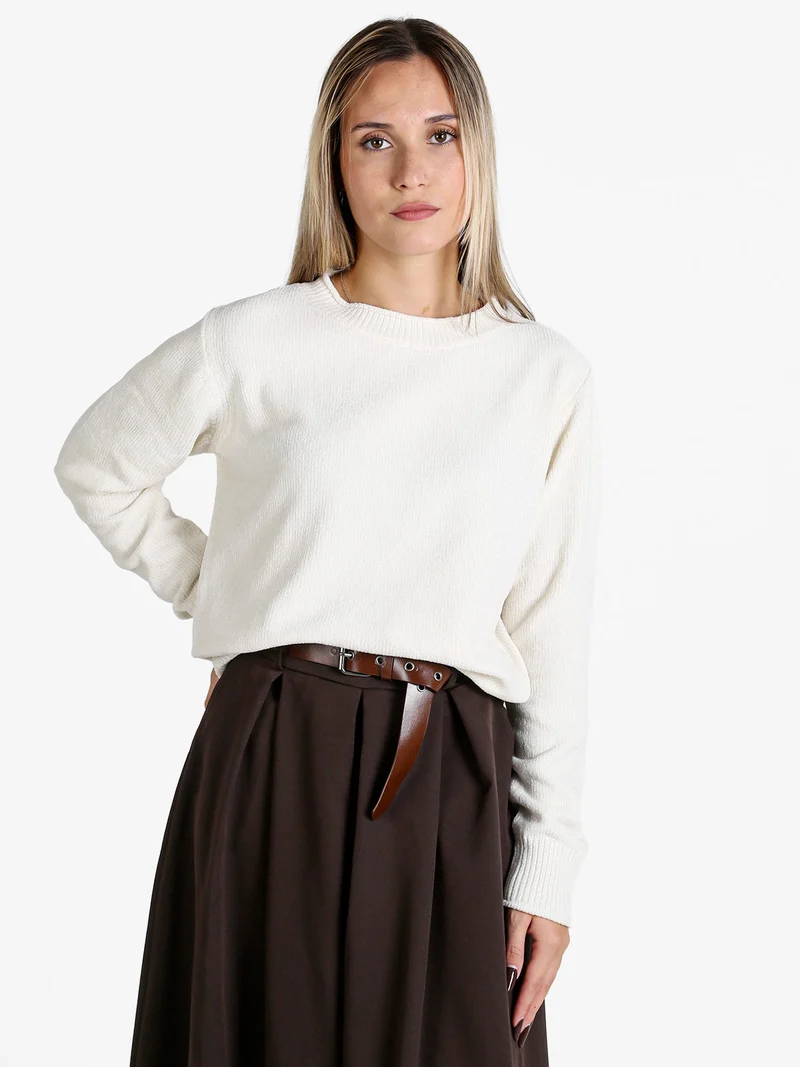 Maglione donna in ciniglia - panna
