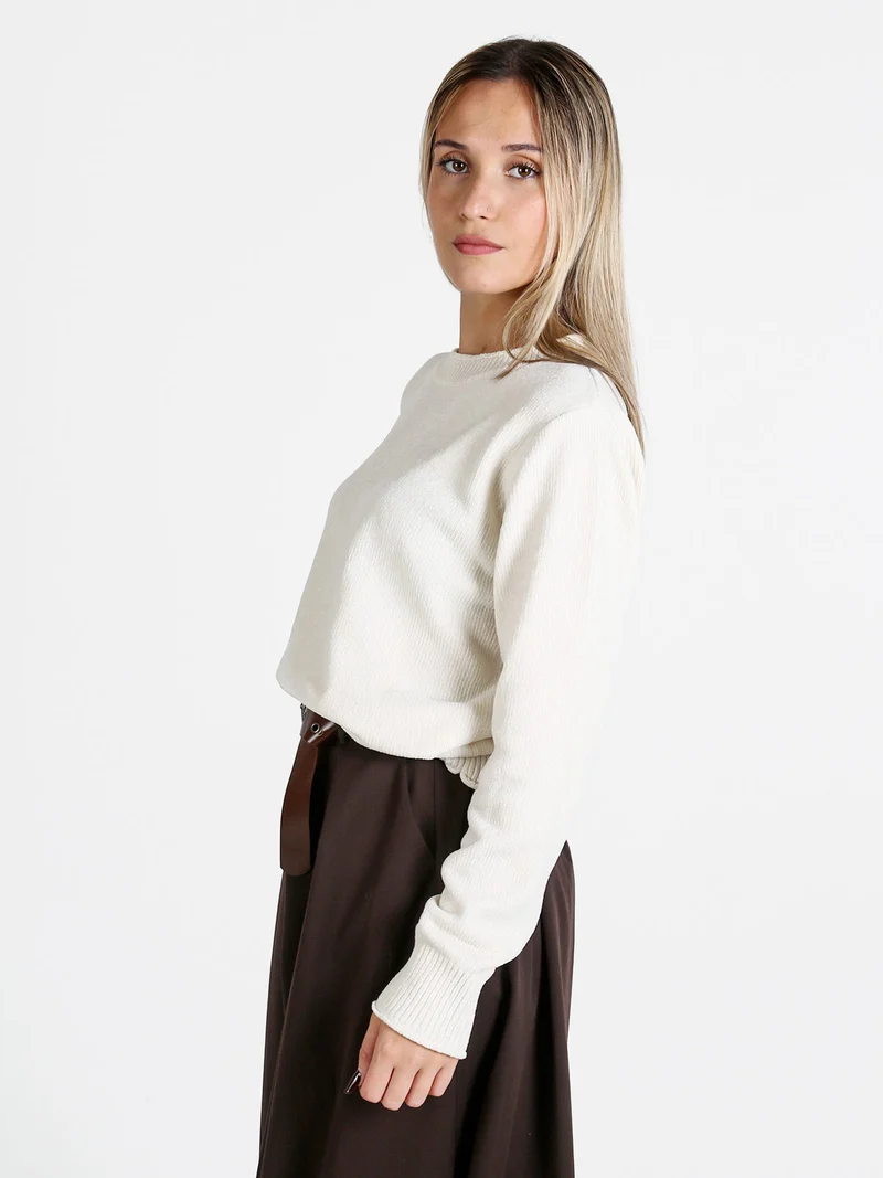 Maglione donna in ciniglia - panna