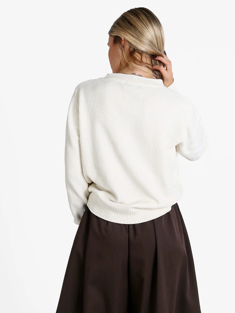 Maglione donna in ciniglia - panna