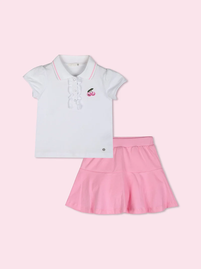 Completo da neonata 2 pezzi con polo a maniche corte e gonna - bianco