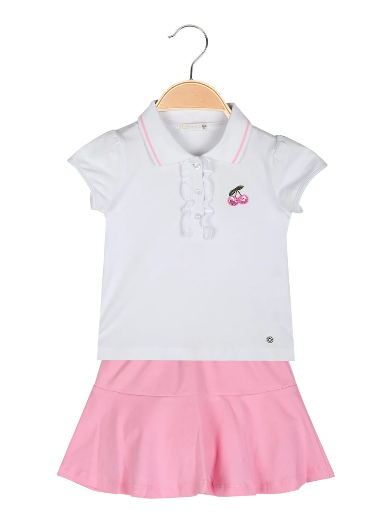Completo da neonata 2 pezzi con polo a maniche corte e gonna - bianco