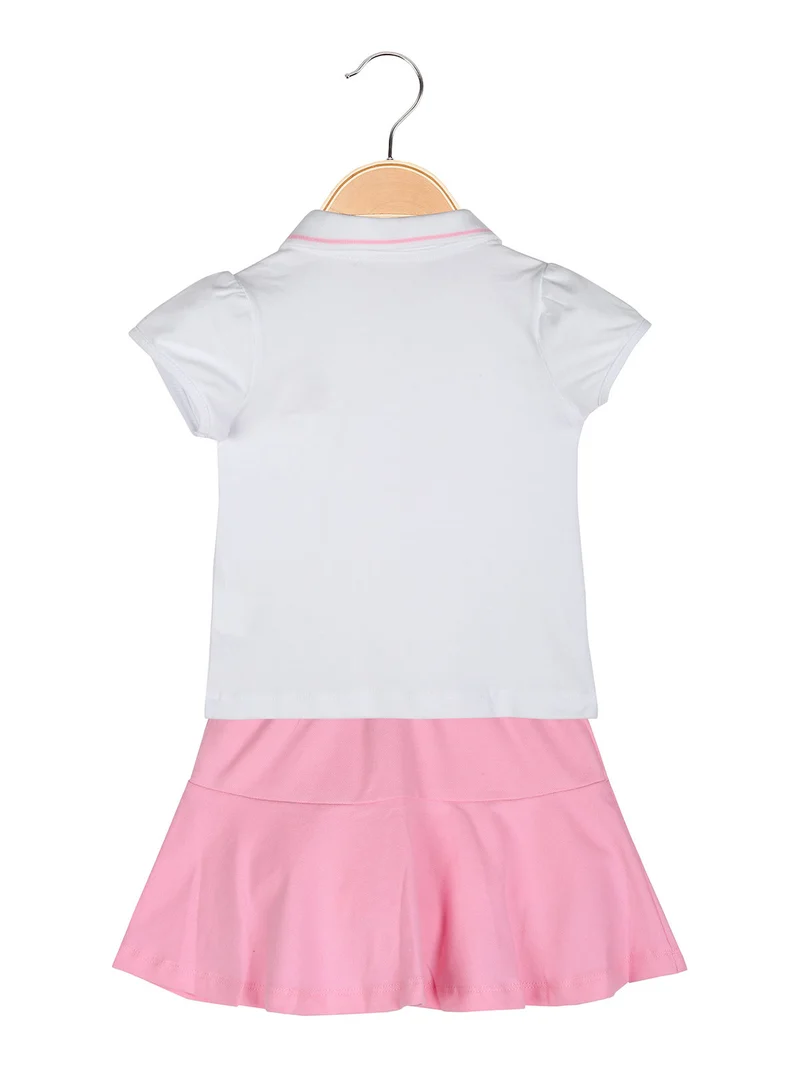 Completo da neonata 2 pezzi con polo a maniche corte e gonna - bianco