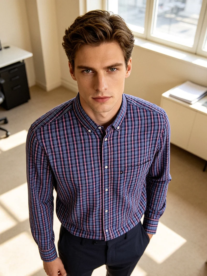 Camicia da uomo regular fit a fantasia - blu