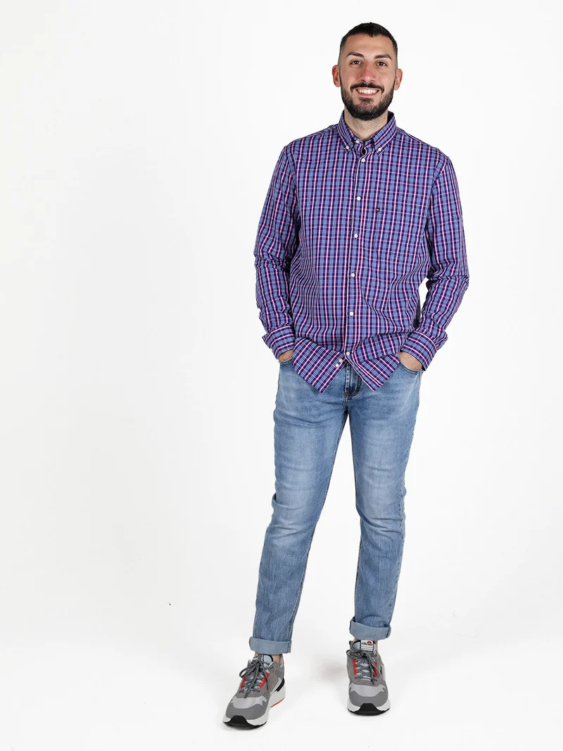 Camicia da uomo regular fit a fantasia - blu