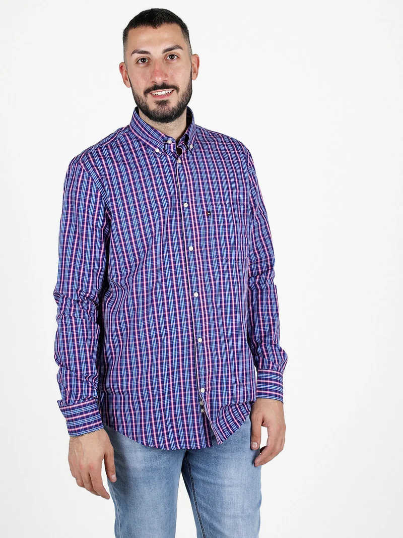 Camicia da uomo regular fit a fantasia - blu