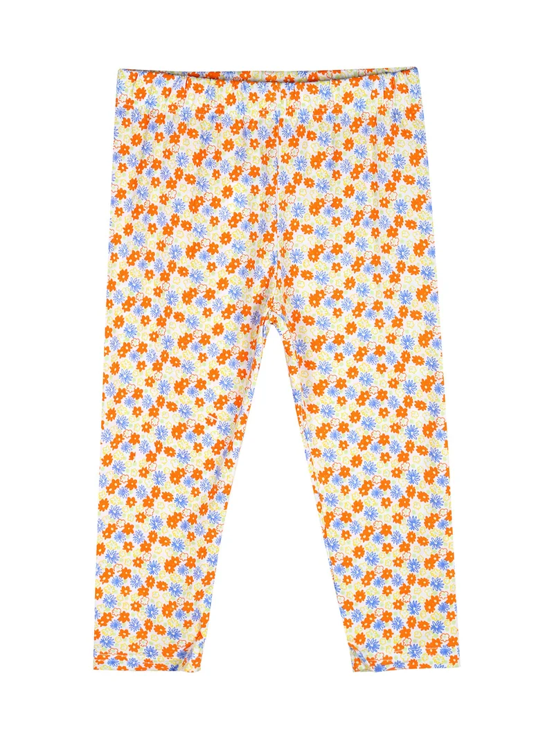Completo da bambina con t-shirt e leggings fiorati a 3/4 - bianco