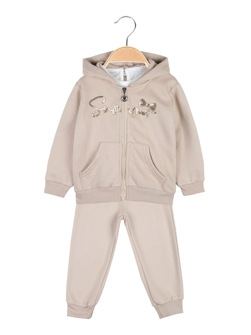Completo 3 pezzi da neonata con cappuccio e zip - khaki