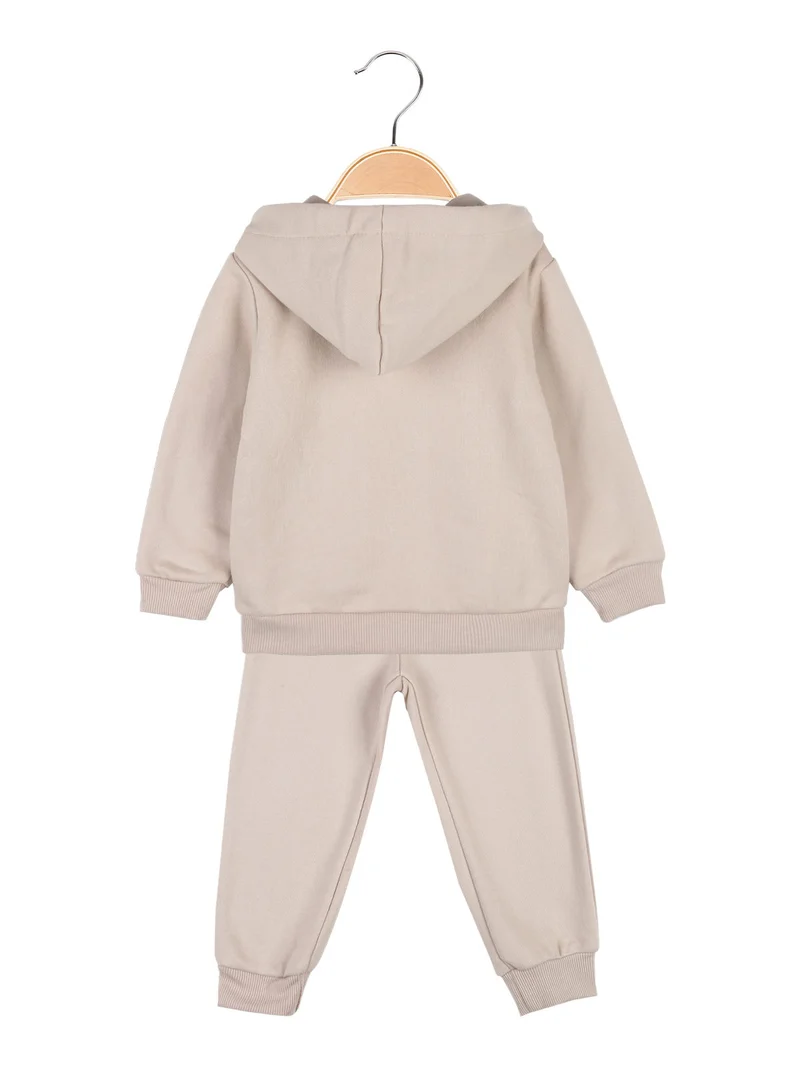 Completo 3 pezzi da neonata con cappuccio e zip - khaki