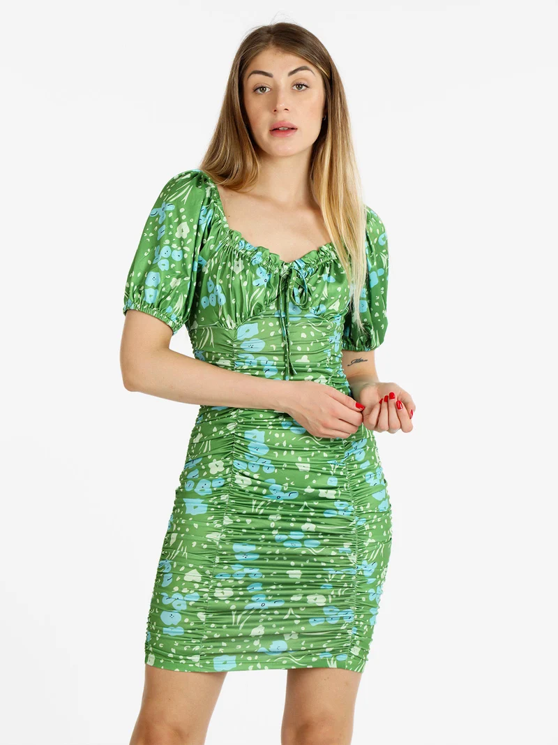 Abito donna a tubino drappeggiato multicolor - verde
