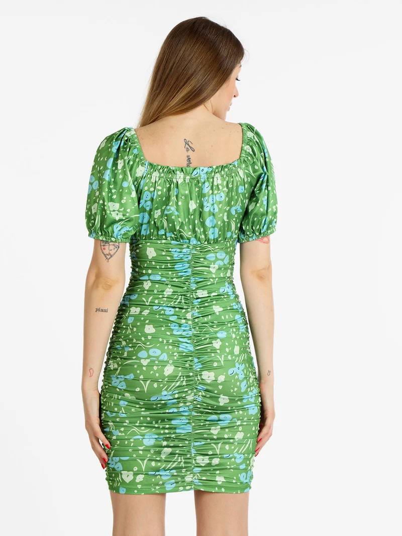 Abito donna a tubino drappeggiato multicolor - verde