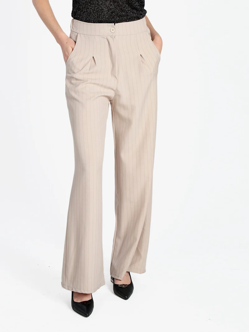 Pantaloni donna a palazzo gessati - beige