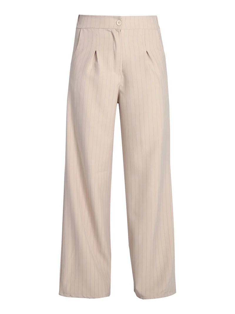 Pantaloni donna a palazzo gessati - beige