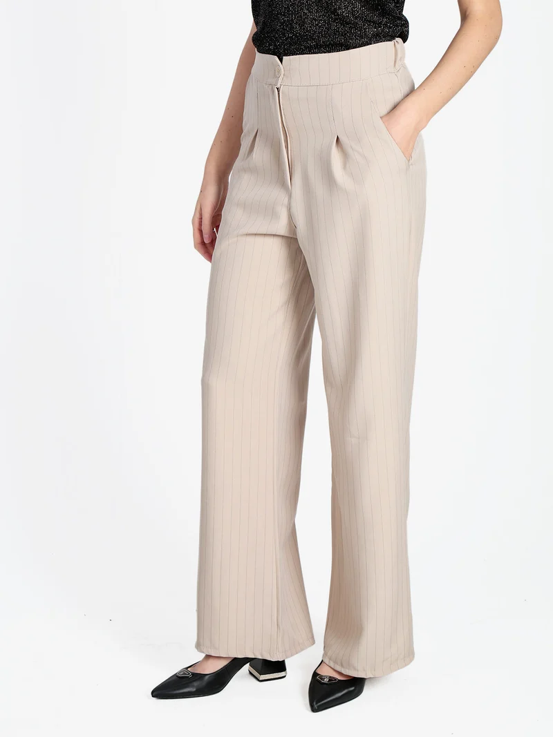Pantaloni donna a palazzo gessati - beige