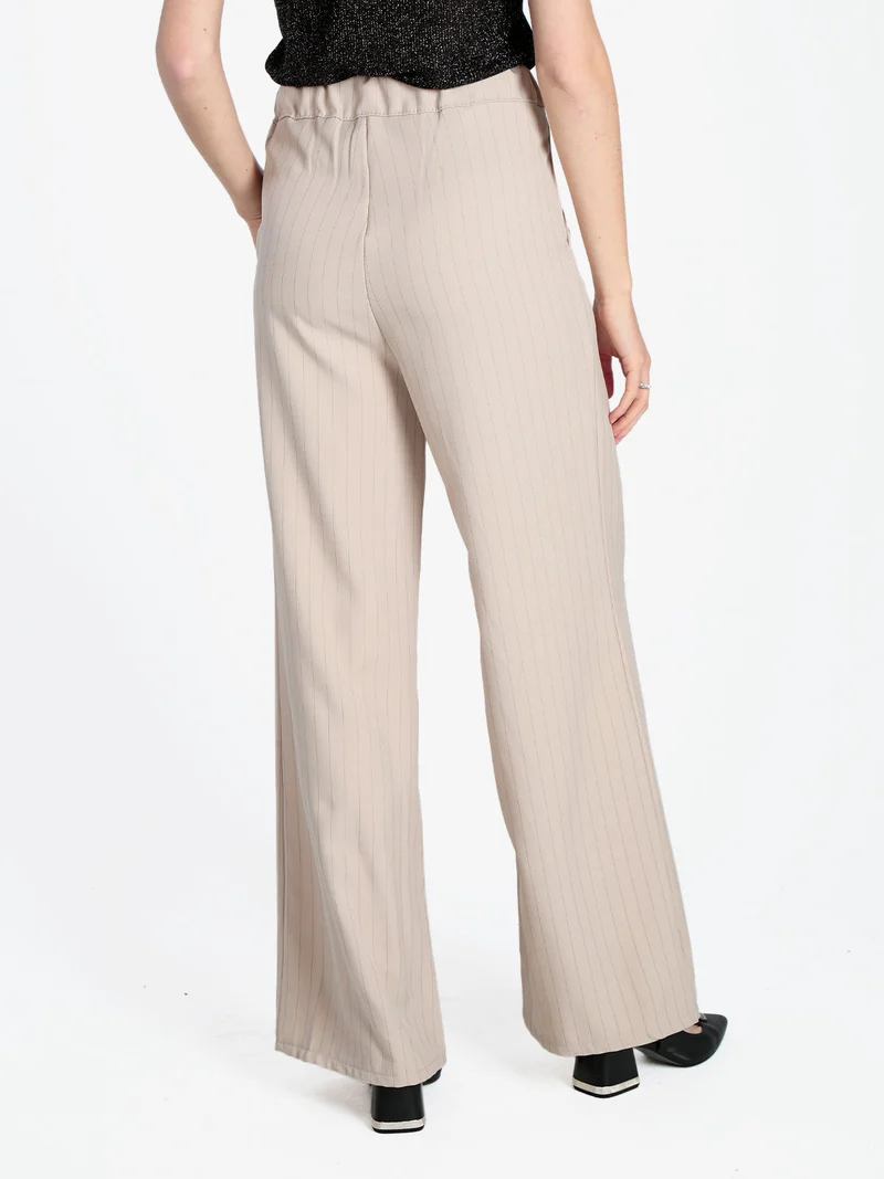 Pantaloni donna a palazzo gessati - beige