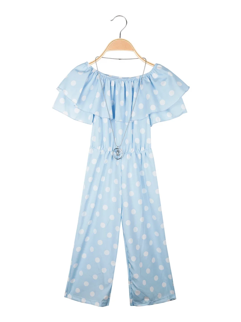 Tuta jumpsuite da bambina a pois - azzurro
