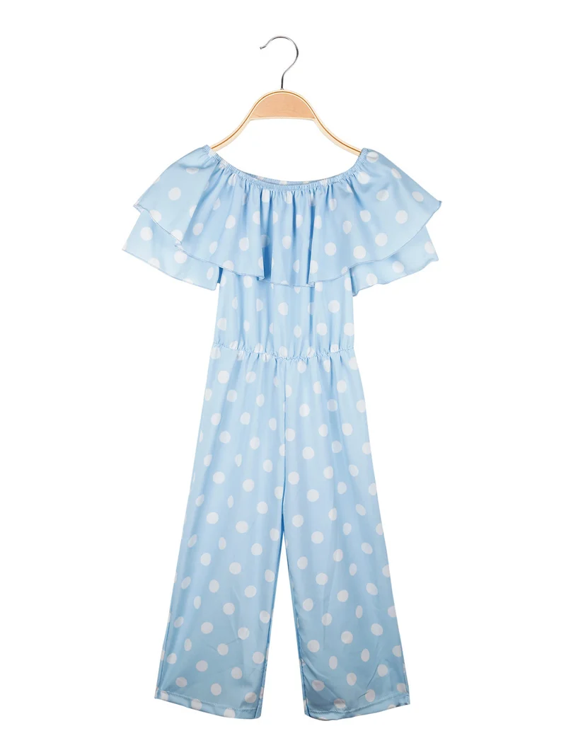 Tuta jumpsuite da bambina a pois - azzurro