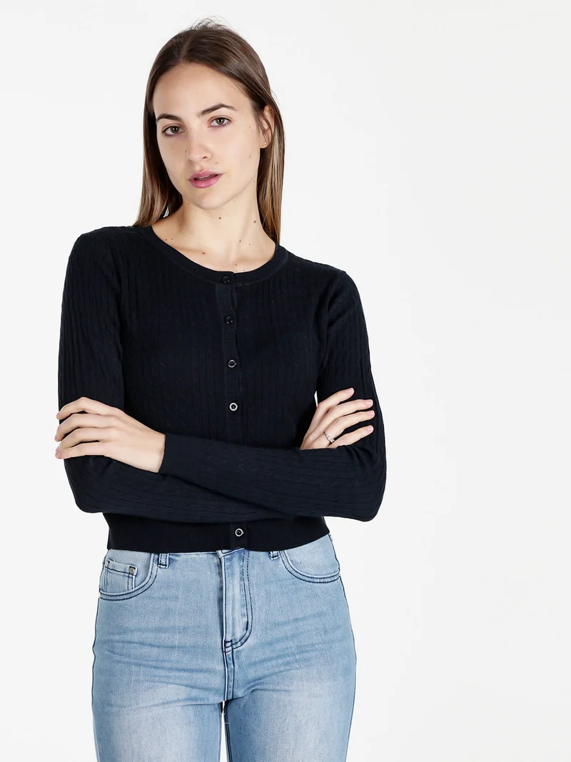 Cardigan donna a trecce con bottoni - blu scuro