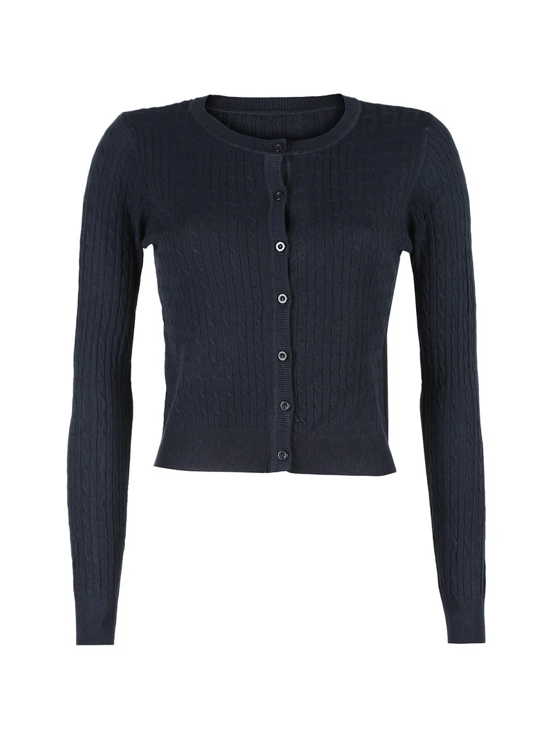 Cardigan donna a trecce con bottoni - blu scuro