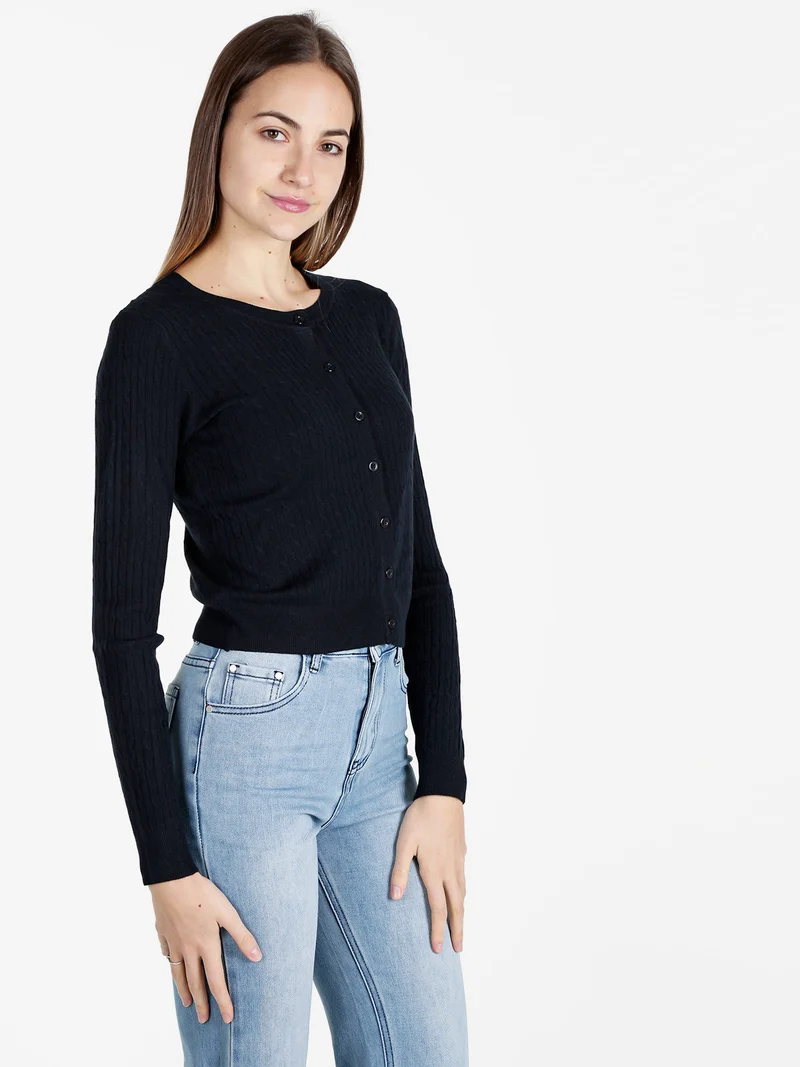 Cardigan donna a trecce con bottoni - blu scuro