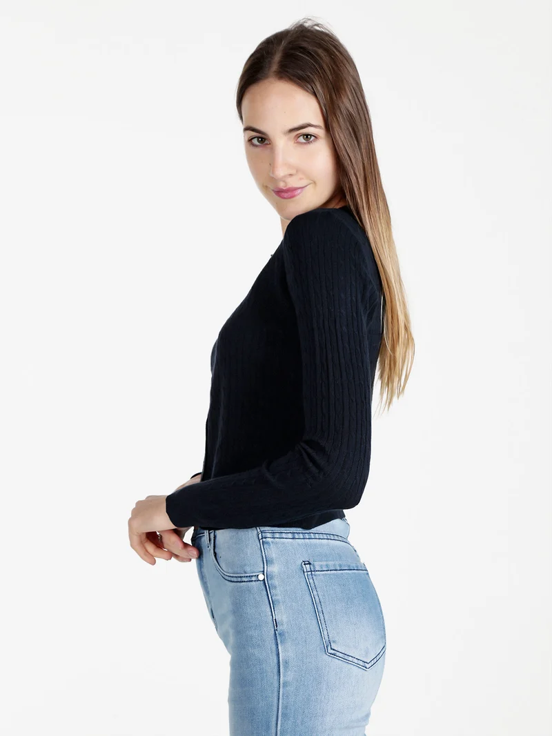 Cardigan donna a trecce con bottoni - blu scuro