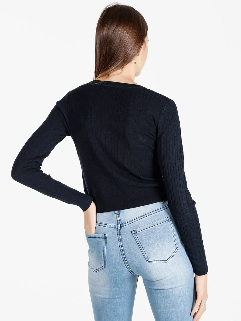 Cardigan donna a trecce con bottoni - blu scuro