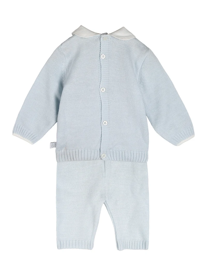 Completo 2 pezzi da neonati in maglia con colletto - azzurro