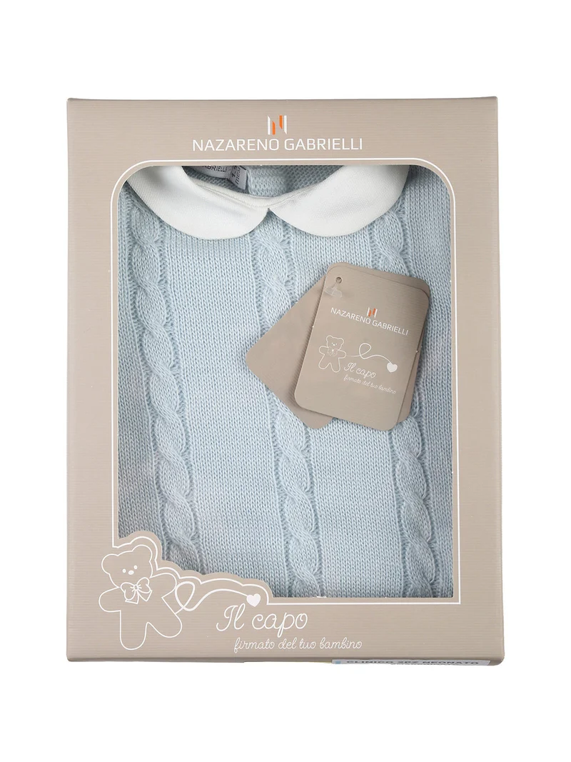 Completo 2 pezzi da neonati in maglia con colletto - azzurro