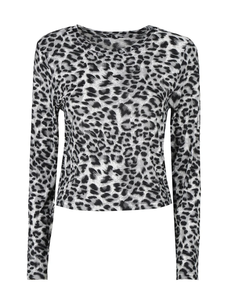 Maglia donna maculata a maniche lunghe - grigio