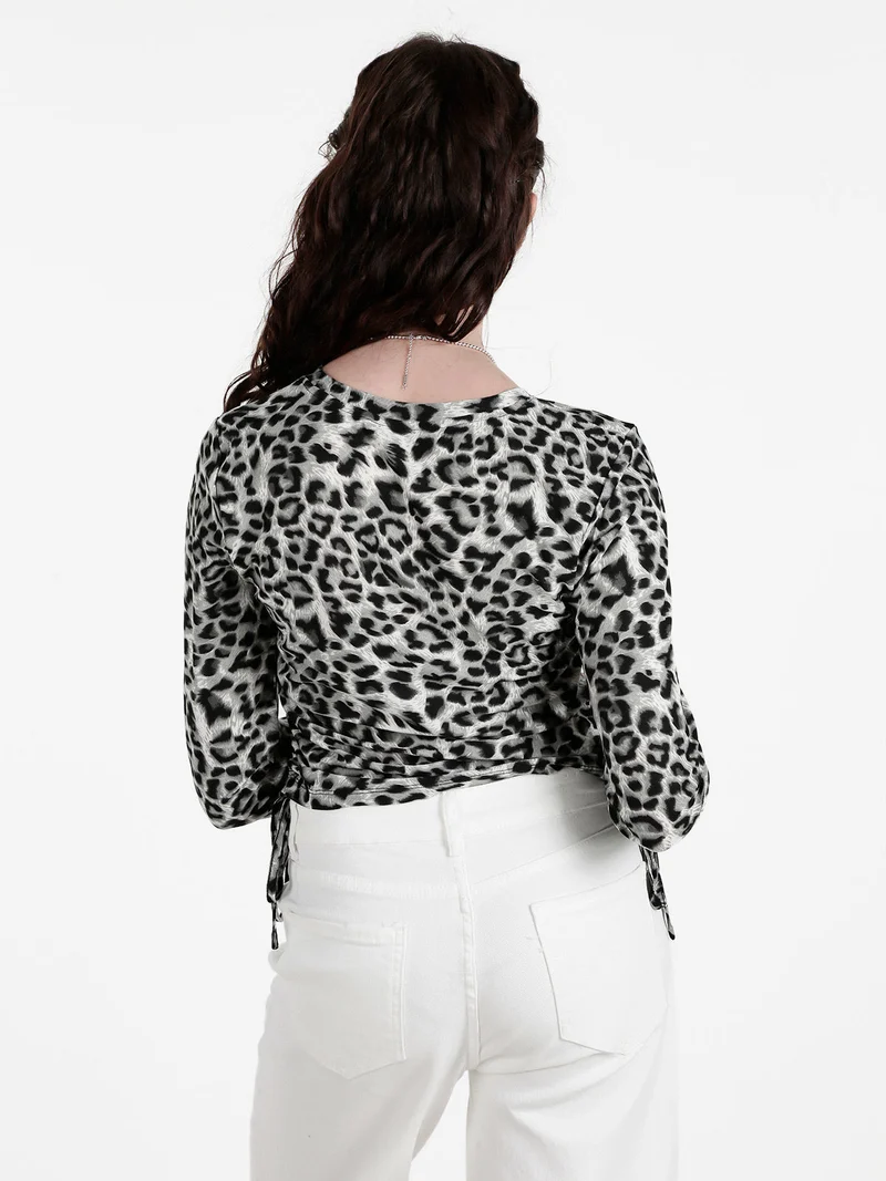 Maglia donna maculata a maniche lunghe - grigio