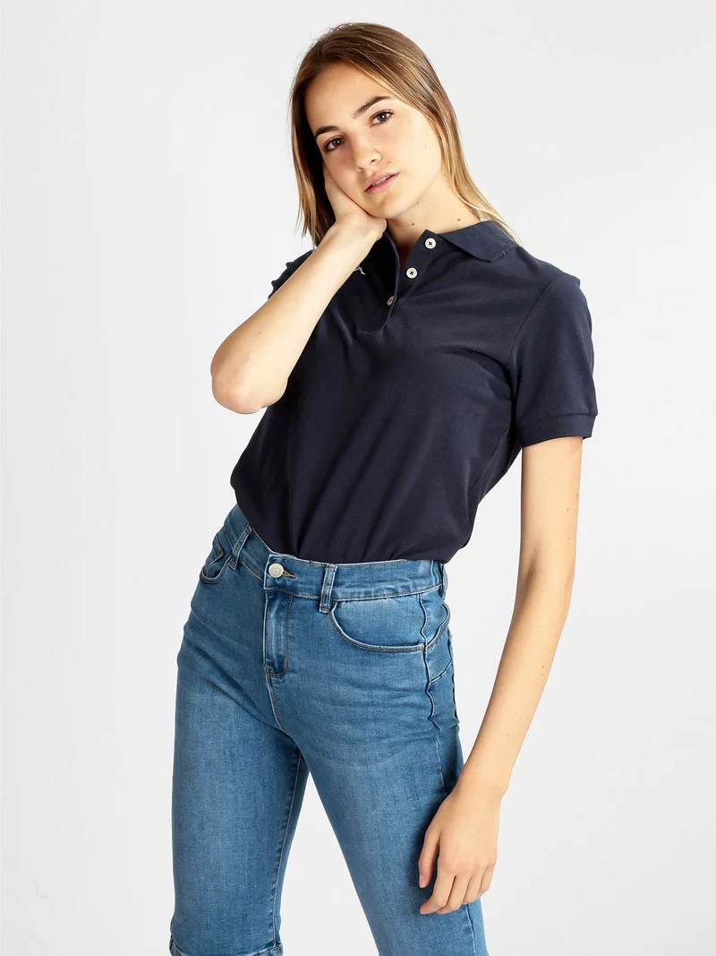Polo donna a maniche corte in cotone - blu scuro