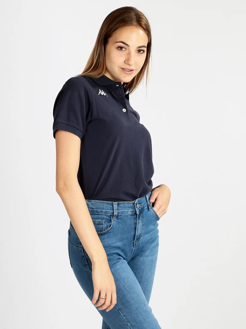 Polo donna a maniche corte in cotone - blu scuro