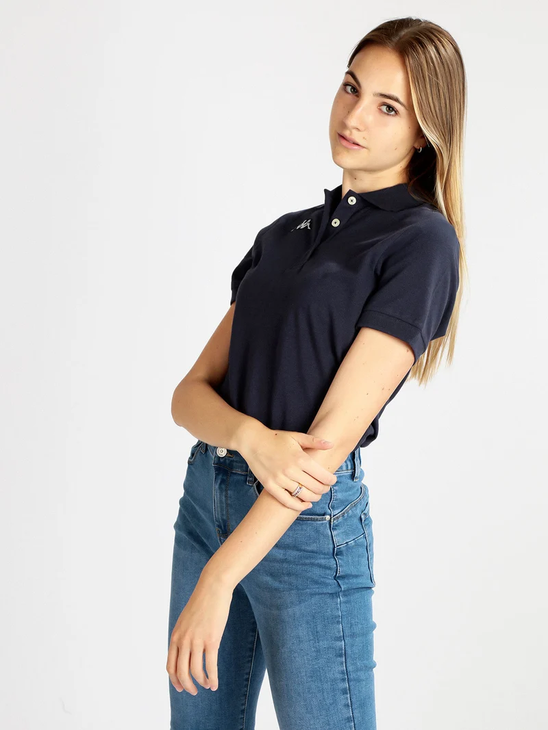 Polo donna a maniche corte in cotone - blu scuro