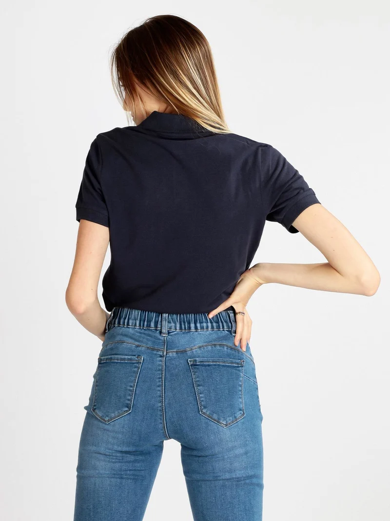 Polo donna a maniche corte in cotone - blu scuro