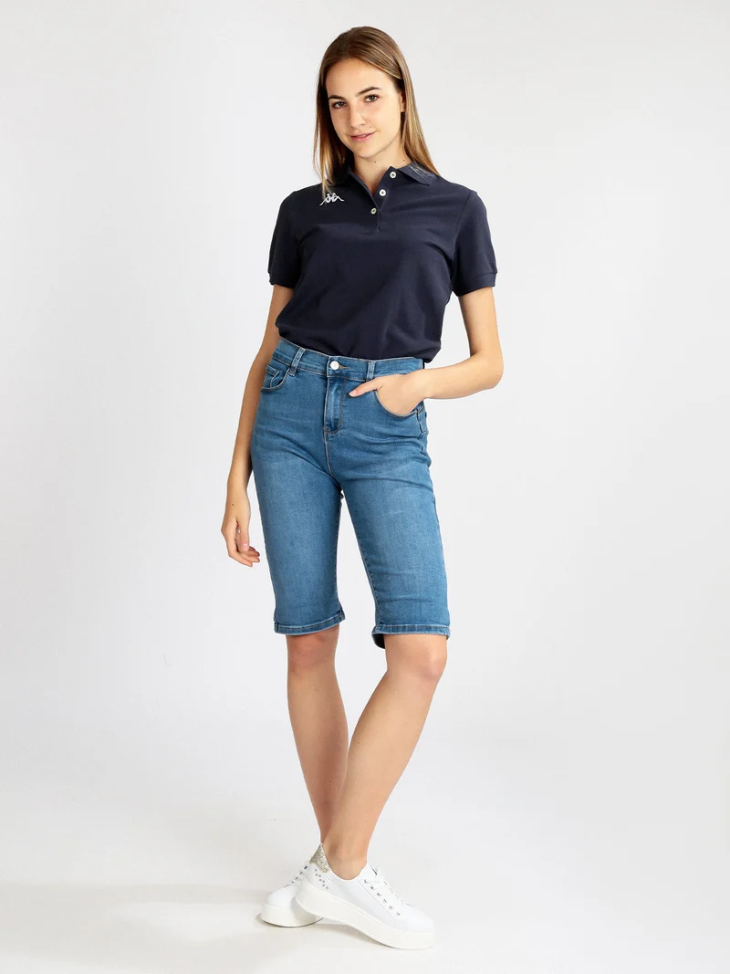 Polo donna a maniche corte in cotone - blu scuro