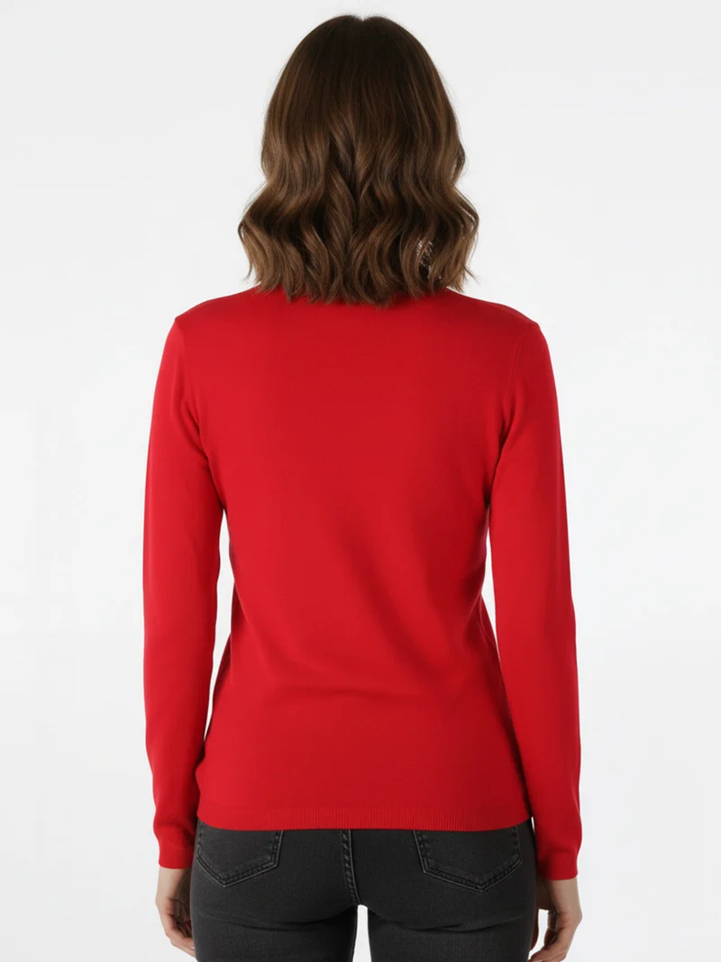 Pullover donna in maglia scollo V - rosso