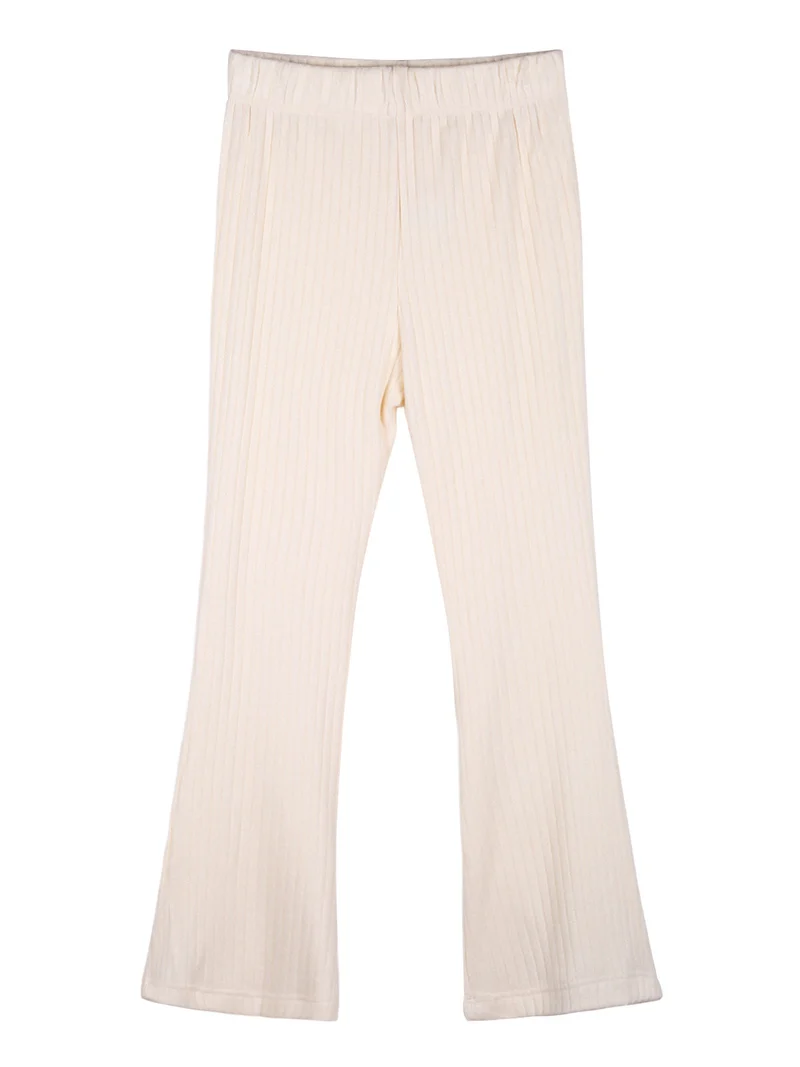 Pantaloni da bambina in velluto a zampa - panna