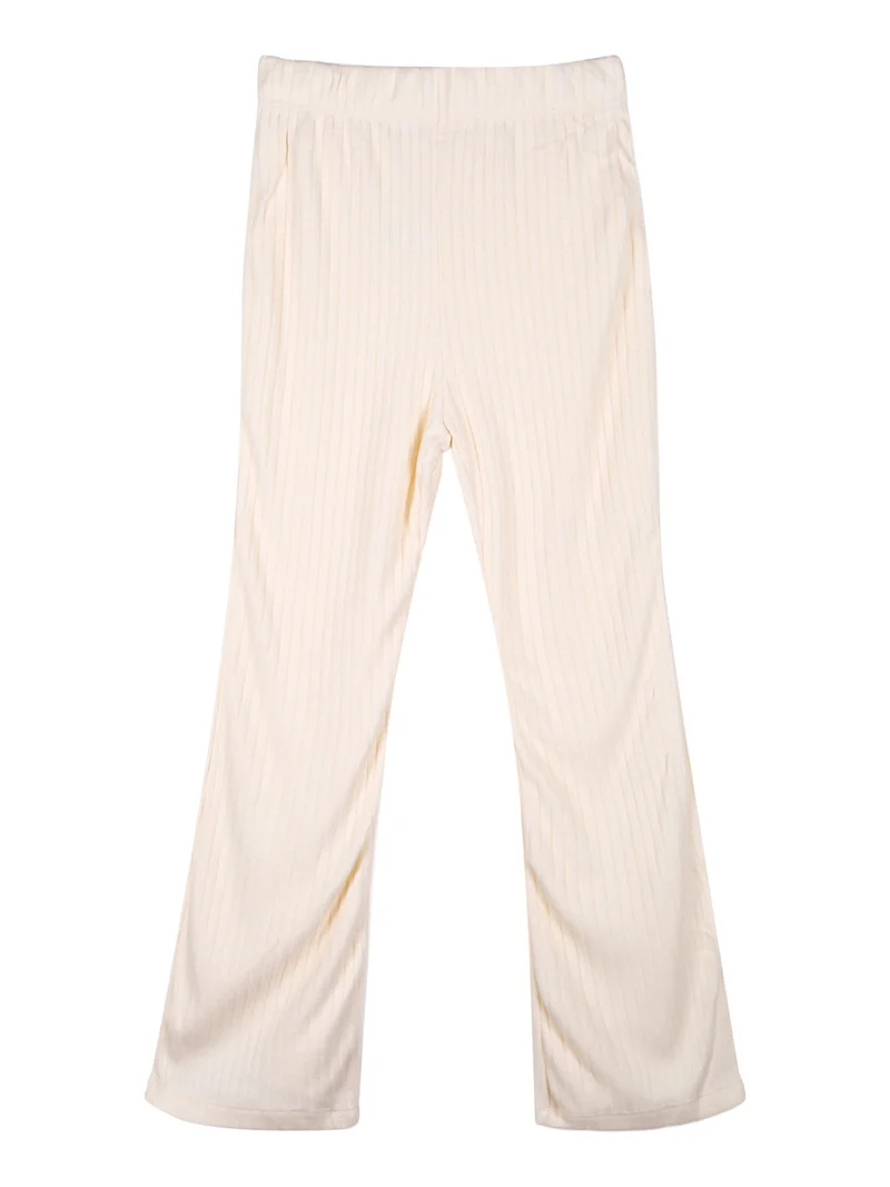 Pantaloni da bambina in velluto a zampa - panna