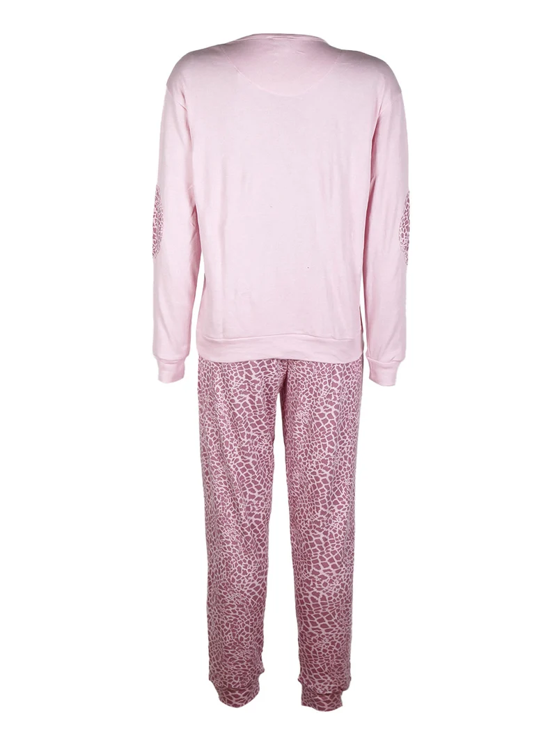 Pigiama lungo da donna in cotonte interlock con strass - rosa